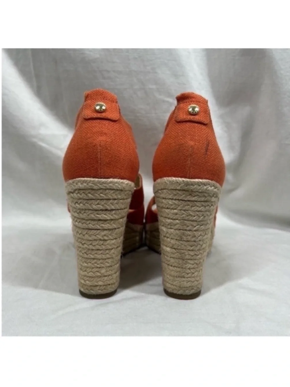 Michael kors damita coral canvas jute rope platform wedge sandals